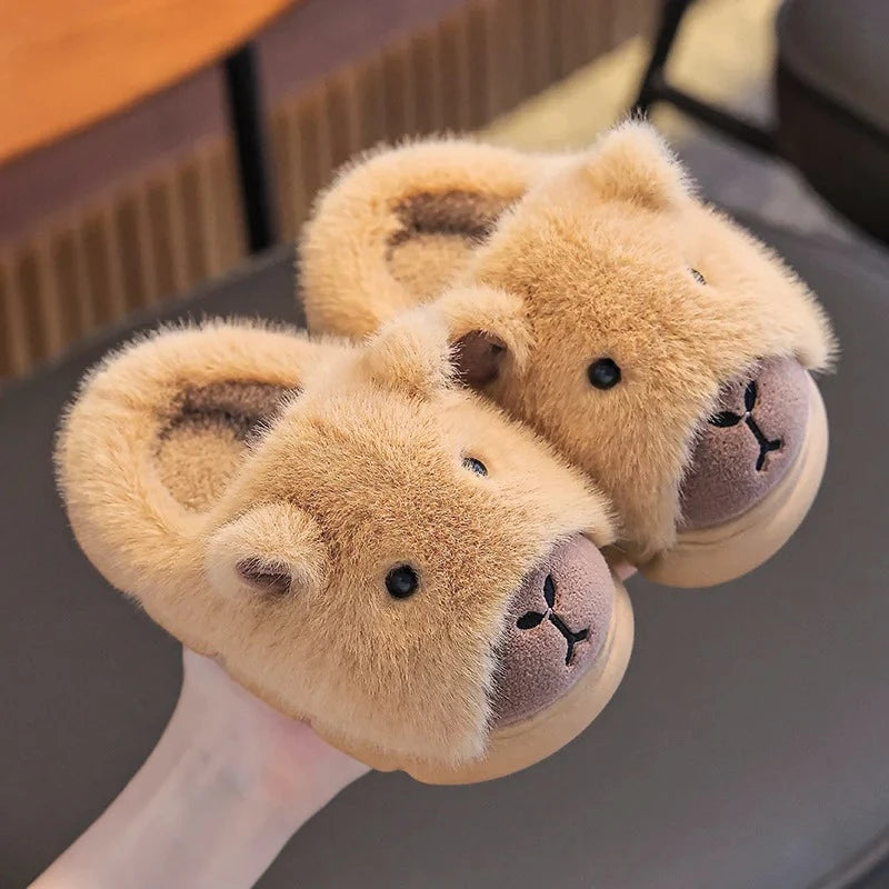 Cute Capybara Cotton Slippers for Children Winter 2025 New Warm Fluffy Home Shoes for Anti Slip Plush Slippers for Children