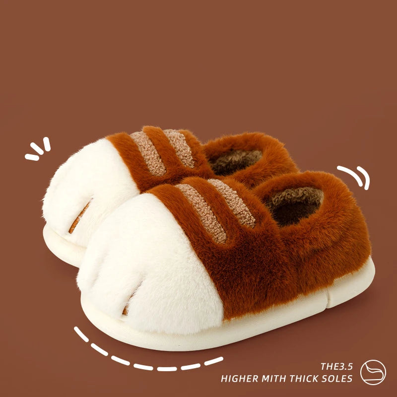 Winter Couple Cat Paw Slippers, Plush Fleece Lined Thick Thermal Home Shoes, Non-Slip Indoor/Outdoor Unisex Anti-Cold House Slid