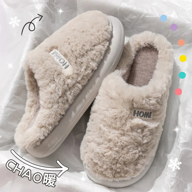 Litfun Winter Fluffy Women's Slippers Soft Sole Non-slip Indoor Slides Leisure Furry Warm Cozy House Cotton Slippers For Women