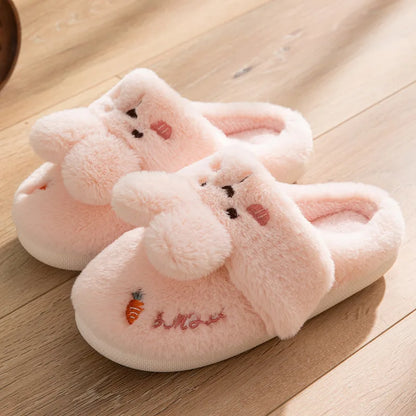 Women Winter Home Slippers Non-Slip Soft Warm House Shoes Men Ladies Indoor Bedroom Couples Cartoon Rabbit Bear Floor Slides