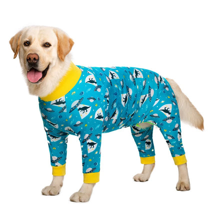 Dog Recovery Suit Christmas Dog Clothes Boy Girl Cartoon Print Fabric Dog Onesie Post Operative Dog Bodysuit Apparels For Dog