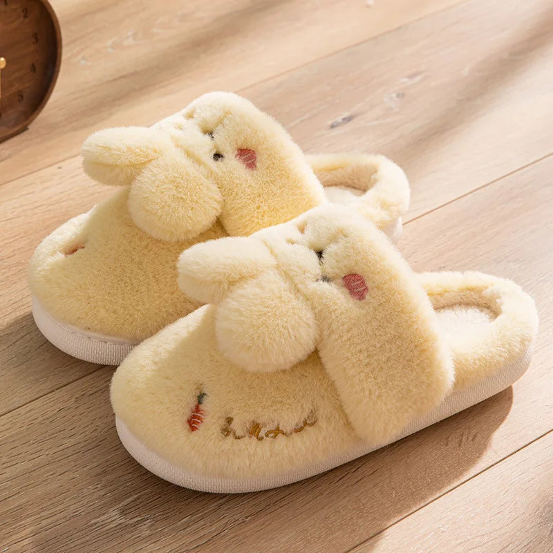 Women Winter Home Slippers Non-Slip Soft Warm House Shoes Men Ladies Indoor Bedroom Couples Cartoon Rabbit Bear Floor Slides