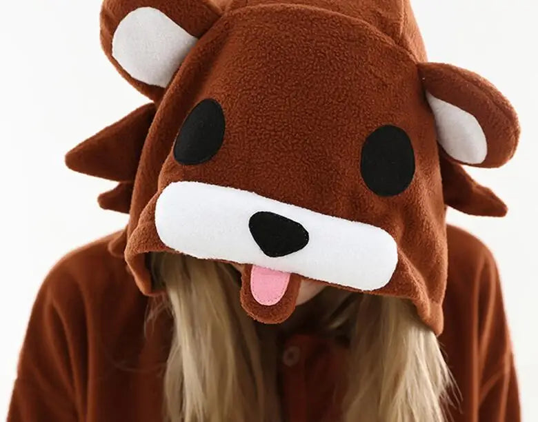 HKSNG High Quality Adult Kigurumi Teddy Brown Bear Onesies Animal Pajamas Cosplay Costume Party  Jumpsuits Christmas