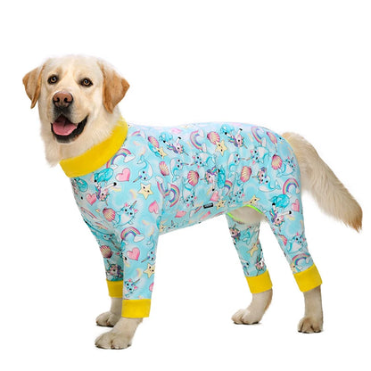 Dog Recovery Suit Christmas Dog Clothes Boy Girl Cartoon Print Fabric Dog Onesie Post Operative Dog Bodysuit Apparels For Dog