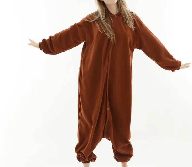 HKSNG High Quality Adult Kigurumi Teddy Brown Bear Onesies Animal Pajamas Cosplay Costume Party  Jumpsuits Christmas
