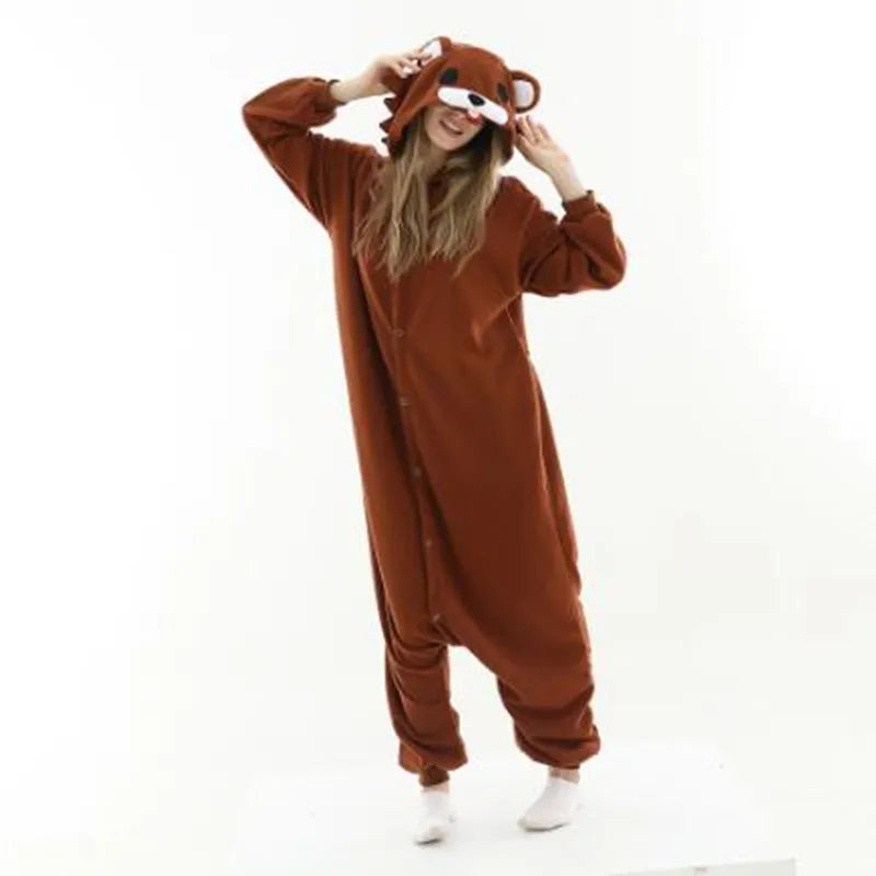 HKSNG High Quality Adult Kigurumi Teddy Brown Bear Onesies Animal Pajamas Cosplay Costume Party  Jumpsuits Christmas