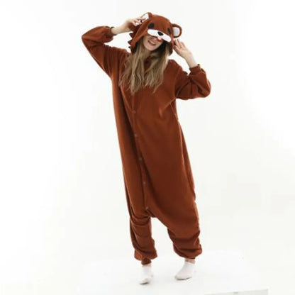 HKSNG High Quality Adult Kigurumi Teddy Brown Bear Onesies Animal Pajamas Cosplay Costume Party  Jumpsuits Christmas