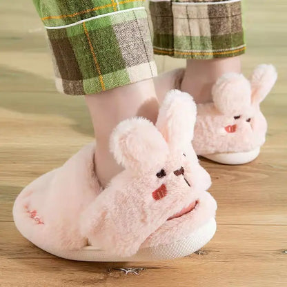 Women Winter Home Slippers Non-Slip Soft Warm House Shoes Men Ladies Indoor Bedroom Couples Cartoon Rabbit Bear Floor Slides