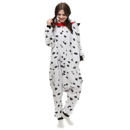 Adults Polar Fleece Kigurumi Women Dalmatian Dog Costume Men Animal Onesies Pajamas Halloween Carnival Party Jumpsuit Clothing