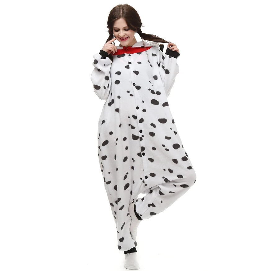 Adults Polar Fleece Kigurumi Women Dalmatian Dog Costume Men Animal Onesies Pajamas Halloween Carnival Party Jumpsuit Clothing
