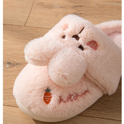 Women Winter Home Slippers Non-Slip Soft Warm House Shoes Men Ladies Indoor Bedroom Couples Cartoon Rabbit Bear Floor Slides