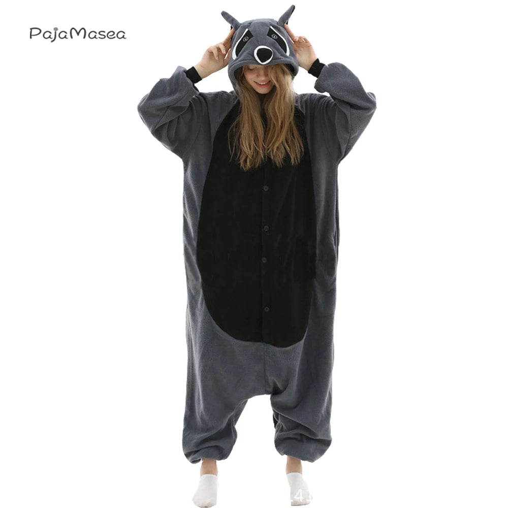 XXL PAJAMASEA Adult Raccoon Kigurumi Animal Costume Onesie Cartoon Cosplay Halloween Women Jumpsuit One-Piece Pijamas 145-200cm