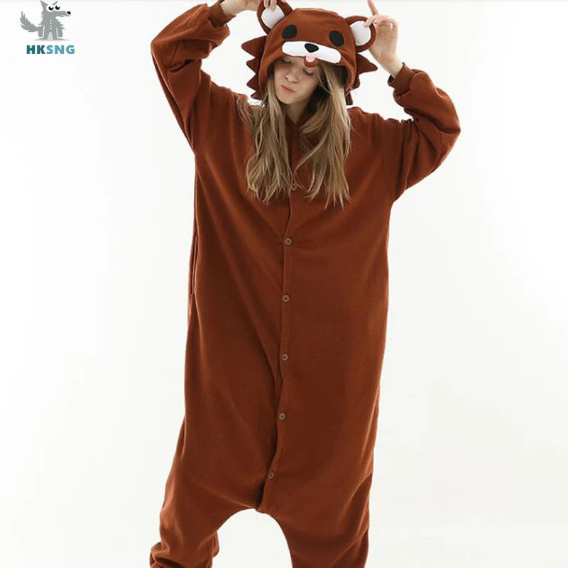 HKSNG High Quality Adult Kigurumi Teddy Brown Bear Onesies Animal Pajamas Cosplay Costume Party  Jumpsuits Christmas
