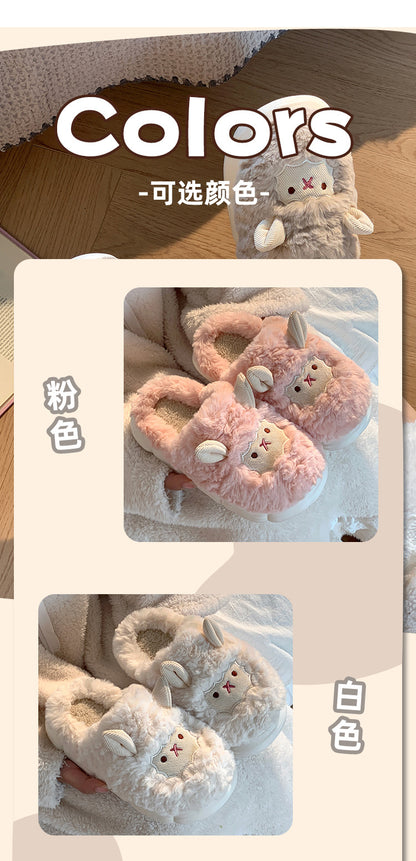 Cute Sheep Plush Slippers For Women Men Fashion Kawaii Fluffy Winter Warm Slides Lovers Cartoon Comfortable House Shoes