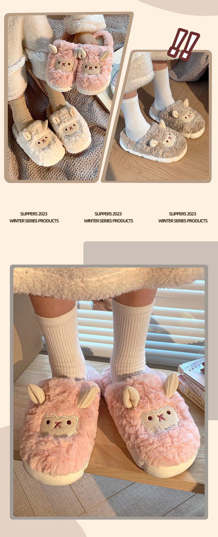 Cute Sheep Plush Slippers For Women Men Fashion Kawaii Fluffy Winter Warm Slides Lovers Cartoon Comfortable House Shoes