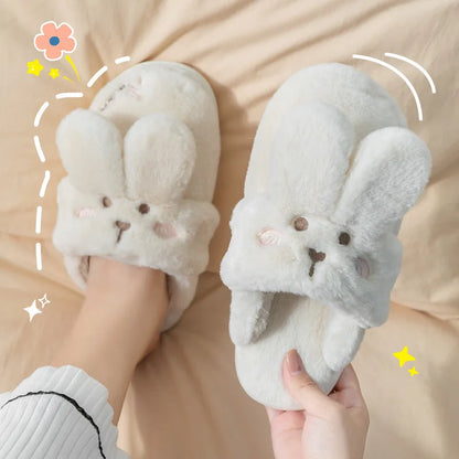 Women Winter Home Slippers Non-Slip Soft Warm House Shoes Men Ladies Indoor Bedroom Couples Cartoon Rabbit Bear Floor Slides