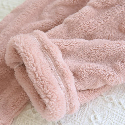 Thickened Flannel V-Neck Couple Sleepwear Long Sleeve Home Clothes Set for Autumn Winter Warm Polyester Fiber Open Cardigan