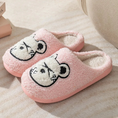 Cute Bear Pattern Home Slippers Soft Plush Cozy House Slippers Anti-skid Slip-on Shoes Indoor For Men Winter Shoes New