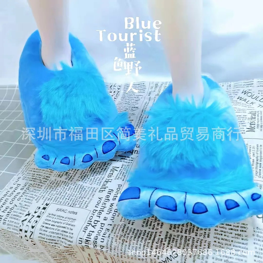 Creative Hobbit Plush Cotton Slippers Men's Large Size Home Use Gift Thick Bottom Warm Shoes Soft Home Slippers for Men