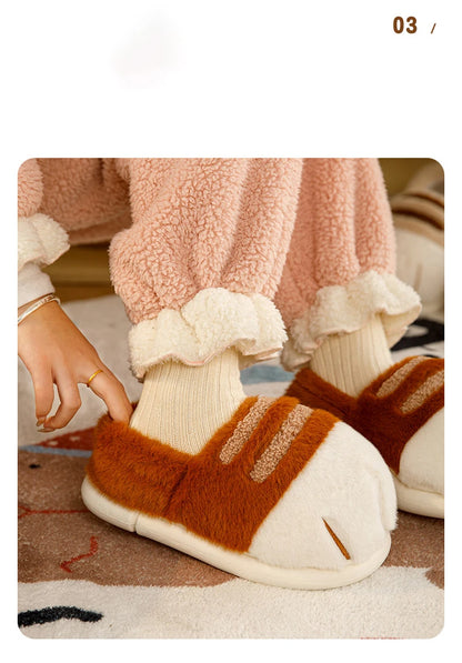 Winter Couple Cat Paw Slippers, Plush Fleece Lined Thick Thermal Home Shoes, Non-Slip Indoor/Outdoor Unisex Anti-Cold House Slid