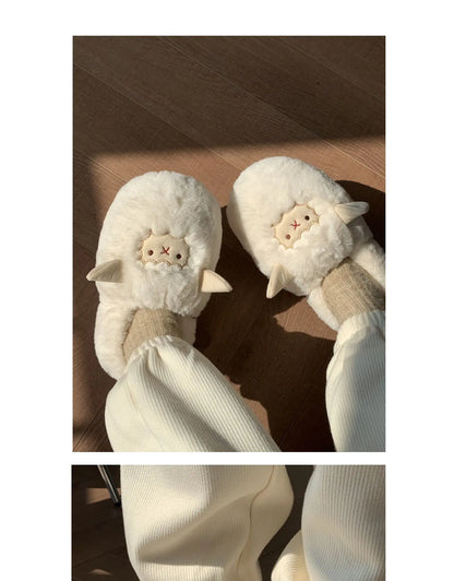 Gacimy Winter Plush Slippers For Women Cute Milk Cow Fluffy Cotton Shoes Girls Fashion Cartoon Indoor Warm Comfortable Slippers