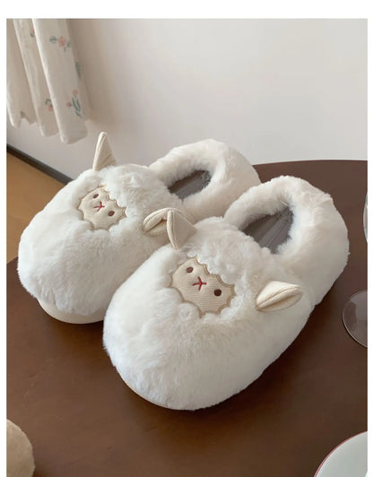 Gacimy Winter Plush Slippers For Women Cute Milk Cow Fluffy Cotton Shoes Girls Fashion Cartoon Indoor Warm Comfortable Slippers