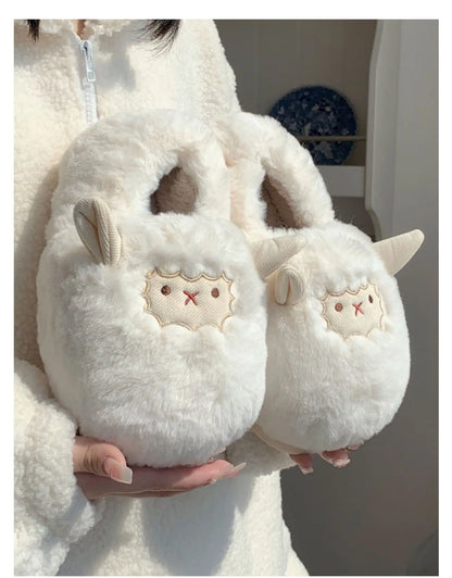 Gacimy Winter Plush Slippers For Women Cute Milk Cow Fluffy Cotton Shoes Girls Fashion Cartoon Indoor Warm Comfortable Slippers