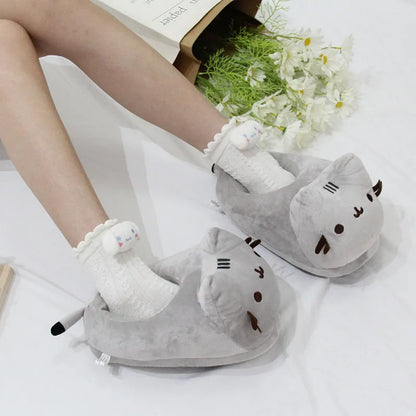 Pusheen Fat Cat Cartoon Plush Slippers All-Inclusive Cat Cotton Shoes Home Warm And Lovely Drag Meow To Touch Surroundings Gifts