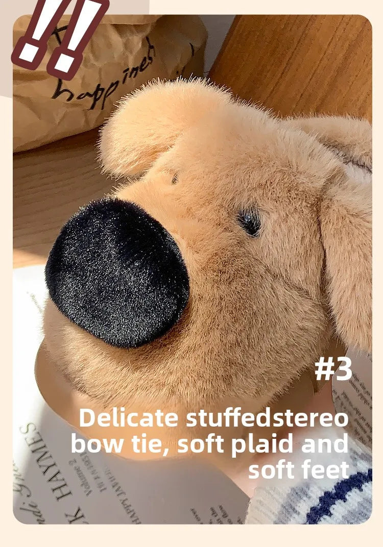 Children's Plush Slippers Anti-Slip Warm Home Indoor Wear Dog Cartoon Soft Soles Comfortable Cotton Slippers for Boys And Girls