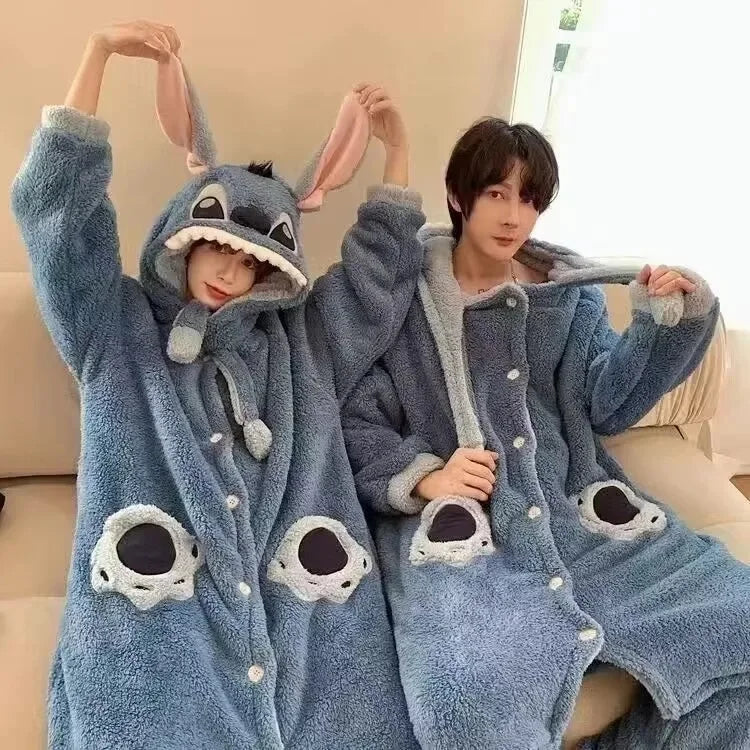 Cute Plush Bear Robe Women's Autumn Winter Coral Fleece Thickened One-Piece Sleepwear Home Clothes Robe Comfortable Homewear