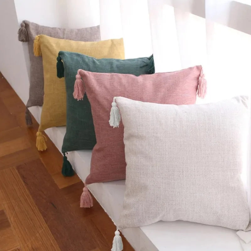 1/2Pcs Spring Throw Pillow Covers Linen Optic Sofa Tassel Pillow Cushion Cover Boho Gift Farmhouse Pillowcase Party Home Decor
