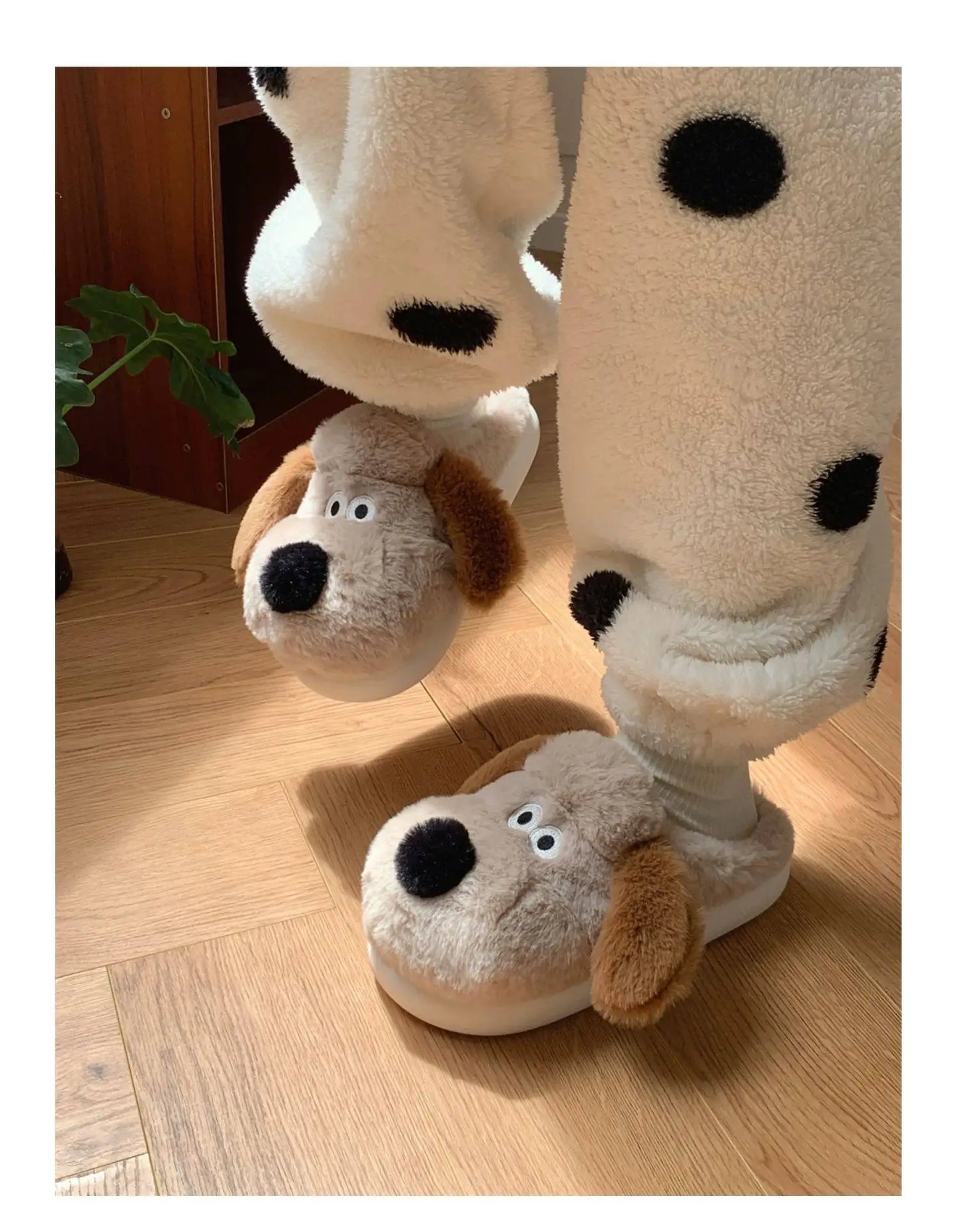 Women Home Soft Sole Cotton Slippers Cartoon Cute Dog Fluffy Slippers Female Winter Slides Ladies Plush Indoor Flats Flip Flops