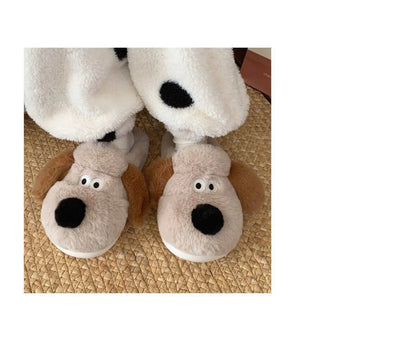 Women Home Soft Sole Cotton Slippers Cartoon Cute Dog Fluffy Slippers Female Winter Slides Ladies Plush Indoor Flats Flip Flops