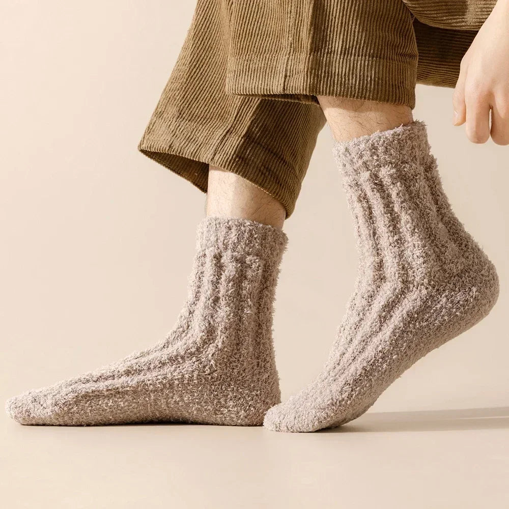 5 Pairs Coral Fleece Winter Socks Men Thick Warm Long Crew Socks Thermal  Cozy Fluffy Sleeping Socks Boys