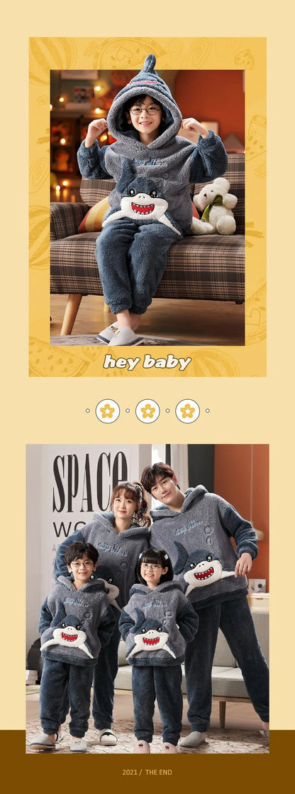 Winter Kids Fleece Pajamas Panda Children Clothing Sets Thick Hooded Pijamas for 4 6 8 12 Years Animal Cartoon Warm Home Clothes