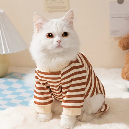 Striped Pet Dog Jumpsuit Spring Autumn Medium Small Dog Clothes Cute Bear Pattern Pet Pajamas Kitten Puppy Sweatshirt Dog Coat