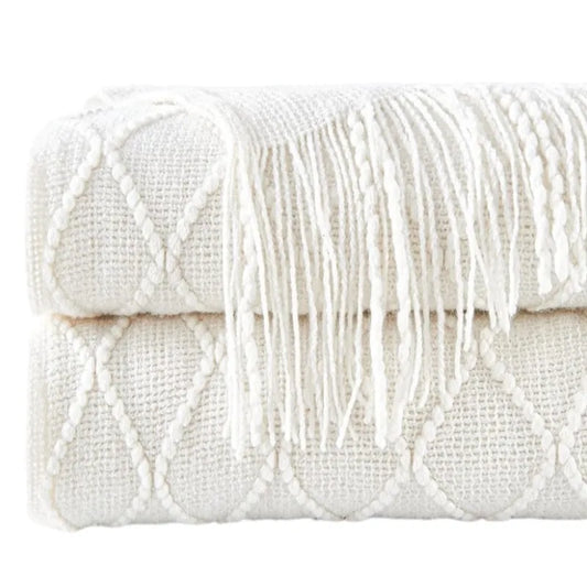 Plaid tricoté oversized à pompons — Chaleur boho & cocooning visuel