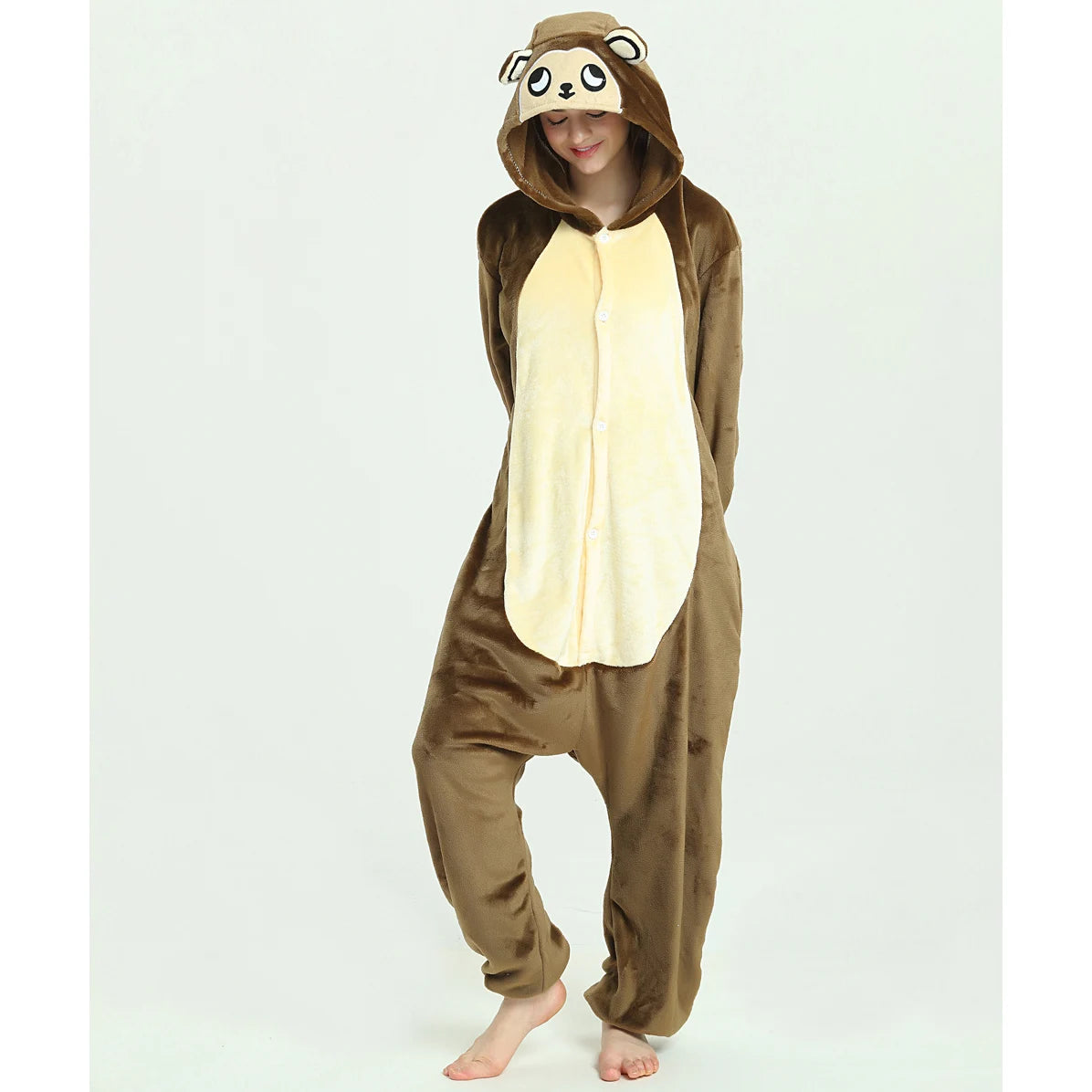 Winter Unisex Brown Monkey Cosplay Costumes Onesies Kigurumi Onesie Pajamas Adults Flannel Pyjamas Animal Sleepwear Jumpsuit
