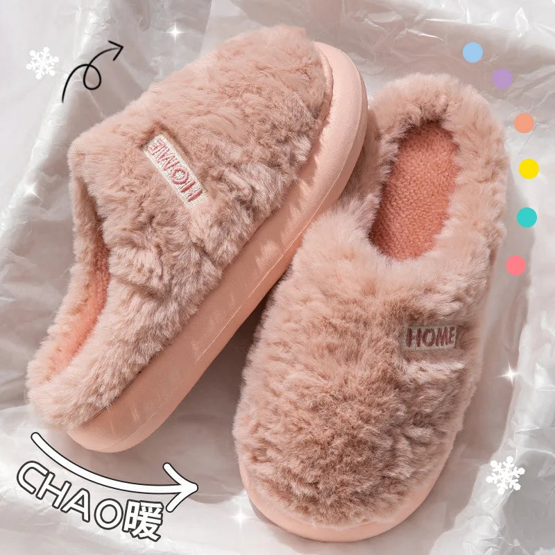 Litfun Winter Fluffy Women's Slippers Soft Sole Non-slip Indoor Slides Leisure Furry Warm Cozy House Cotton Slippers For Women