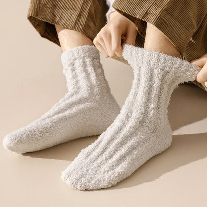 5 Pairs Coral Fleece Winter Socks Men Thick Warm Long Crew Socks Thermal  Cozy Fluffy Sleeping Socks Boys