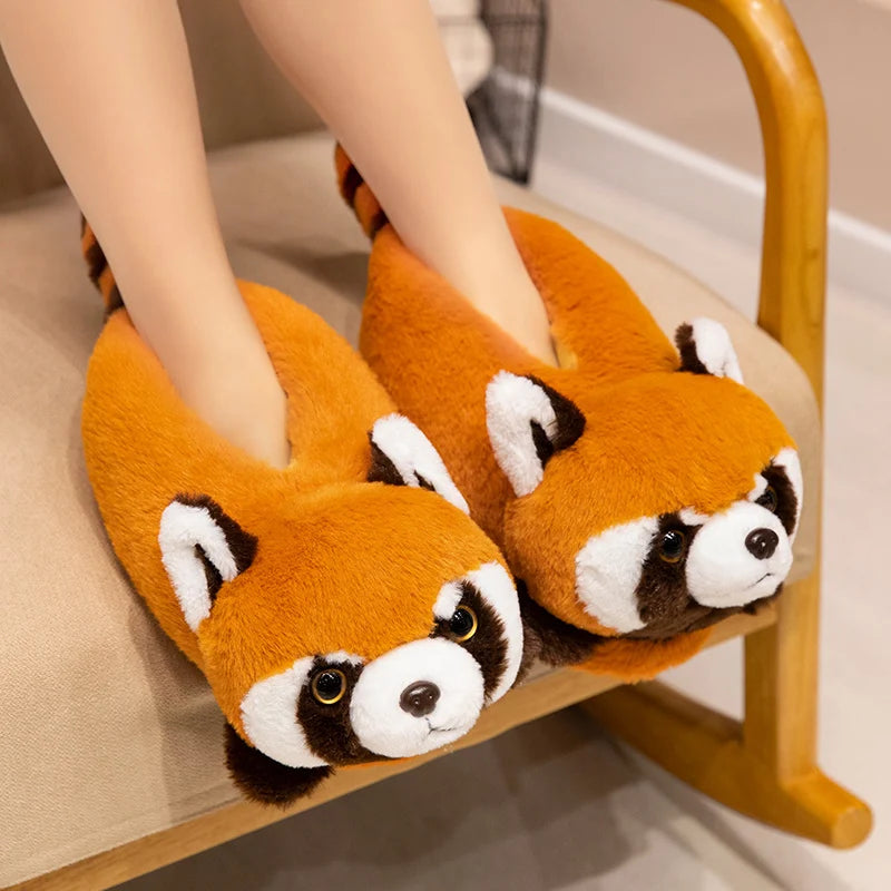 Cute Red Panda Fox Shoes Women Men Winter Slippers Warm Plush Soft Sole Girls Indoor Home Floor Slipper Women Cartoon Footwear