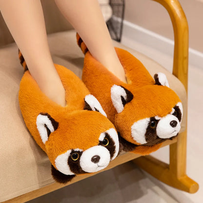Cute Red Panda Fox Shoes Women Men Winter Slippers Warm Plush Soft Sole Girls Indoor Home Floor Slipper Women Cartoon Footwear
