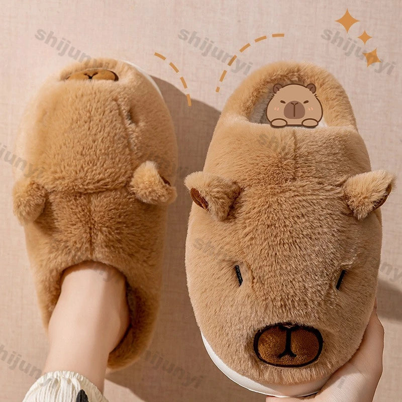 Capybara Cotton Slippers for Women Winter Fashion Platform Indoor Home Shoes Man Warm Plush Non Slip Cotton Floor Shoes Couples