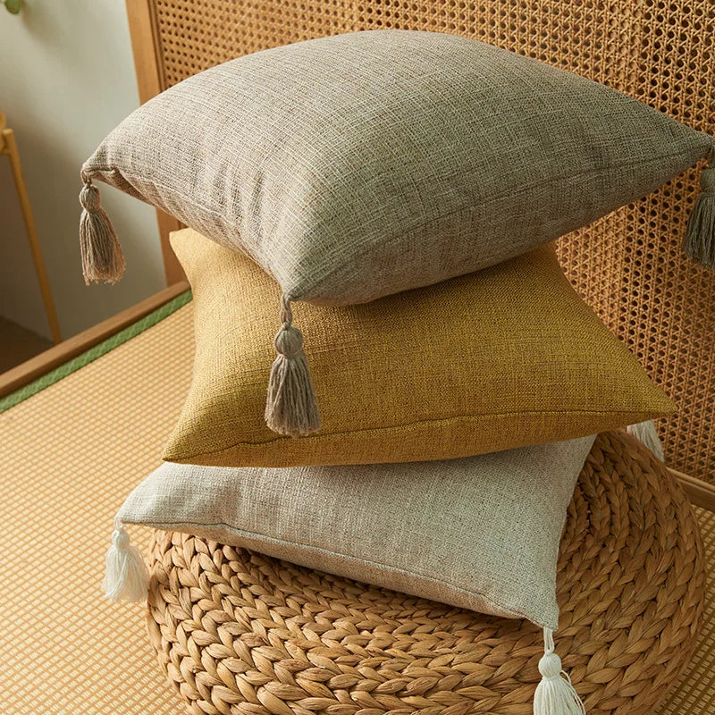1/2Pcs Spring Throw Pillow Covers Linen Optic Sofa Tassel Pillow Cushion Cover Boho Gift Farmhouse Pillowcase Party Home Decor