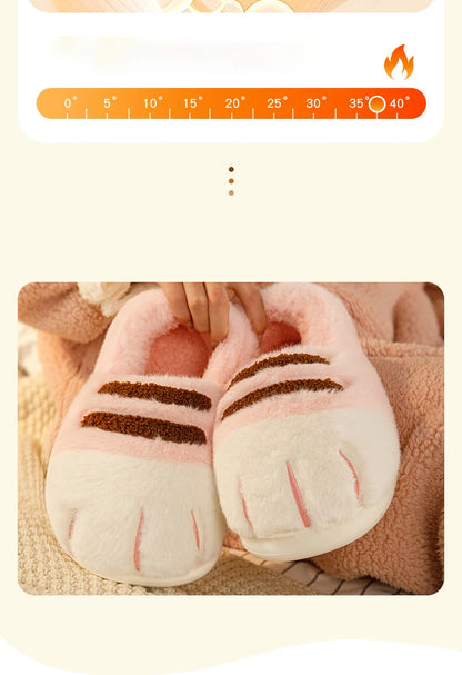 Winter Couple Cat Paw Slippers, Plush Fleece Lined Thick Thermal Home Shoes, Non-Slip Indoor/Outdoor Unisex Anti-Cold House Slid