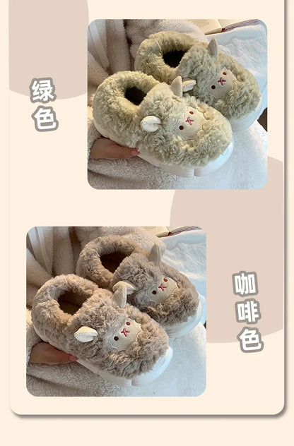 Winter Cartoon Plush Slippers Warm Fluffy Faux Fur Sheep Design Indoor Home Couple Cotton Slippers for Men And Women