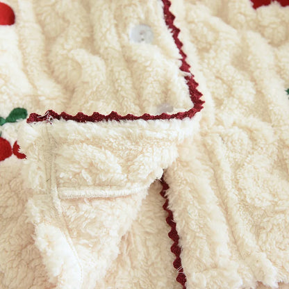 Thickened Flannel Sleepwear Set for Women Long Sleeve Long Pants Embroidered Home Clothes Soft Comfortable Winter Outfit