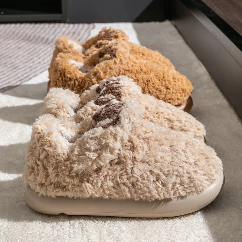 Cotton slippers for women, autumn and winter indoor home, soft bottom for warmth, plush cotton slippers for women, winter