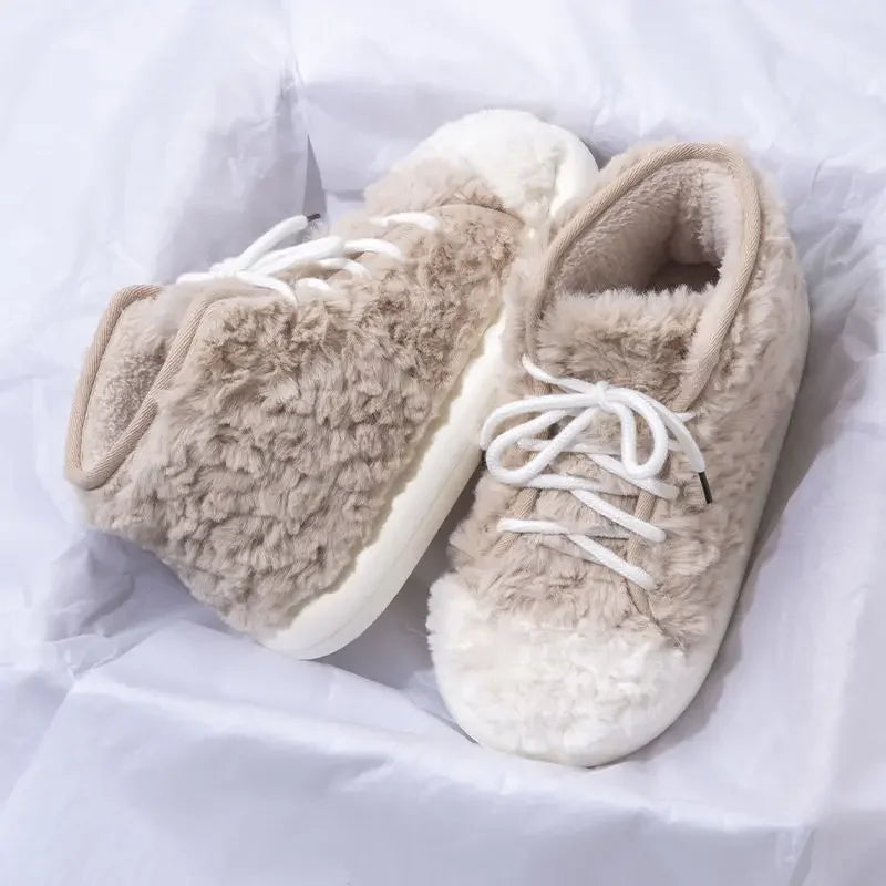 Fashionable New Winter Women's Cotton Slippers Fluffy Fleece Lined Indoor Outdoor Wearable Warm Booties Comfortable Home Shoes