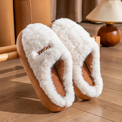 Litfun Winter Fluffy Women's Slippers Soft Sole Non-slip Indoor Slides Leisure Furry Warm Cozy House Cotton Slippers For Women